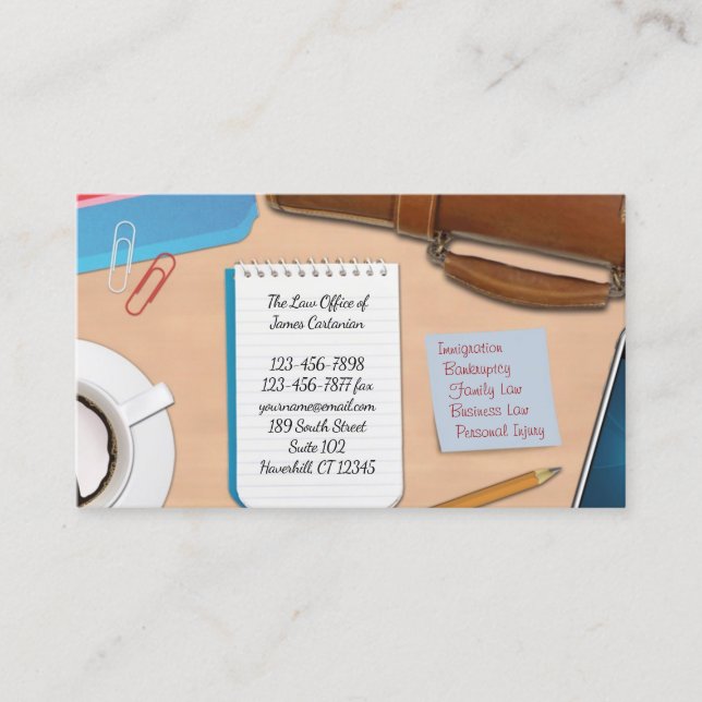 Carte de visite de travail du bureau du droit (Devant)