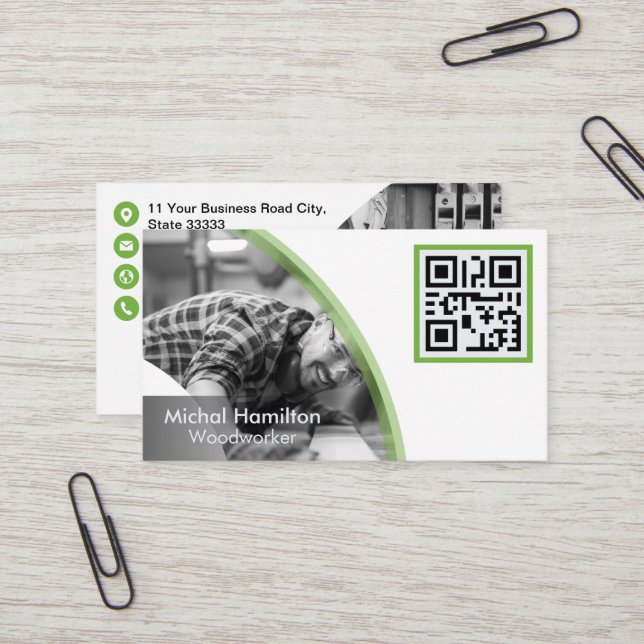 Carte de visite de travailleur forestier vert mode (Devant/Arrière en situation)