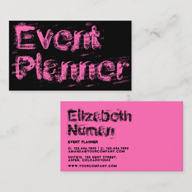 Carte de visite de typographie rose et noire (Devant / Derrière)