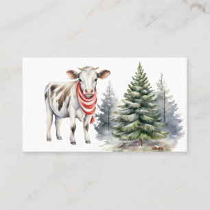 carte de visite de vache avec arbre de Noël