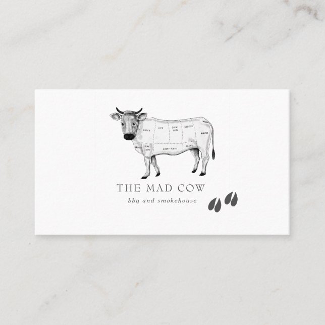 Carte de visite de vache de boucher d'esquisse vin (Devant)