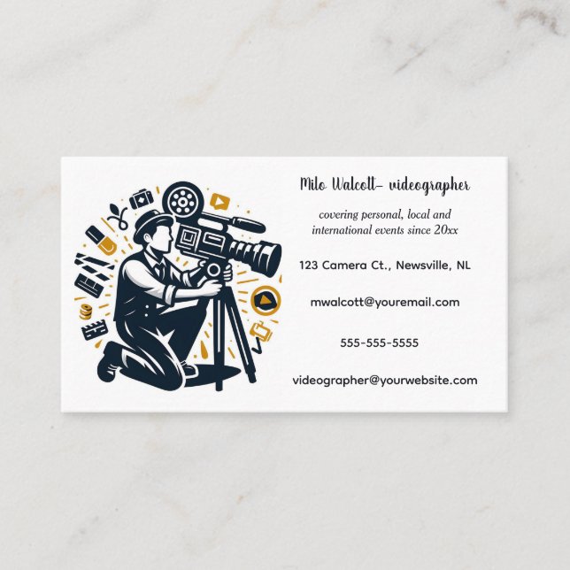 Carte de visite de vidéographe modifiable (Devant)