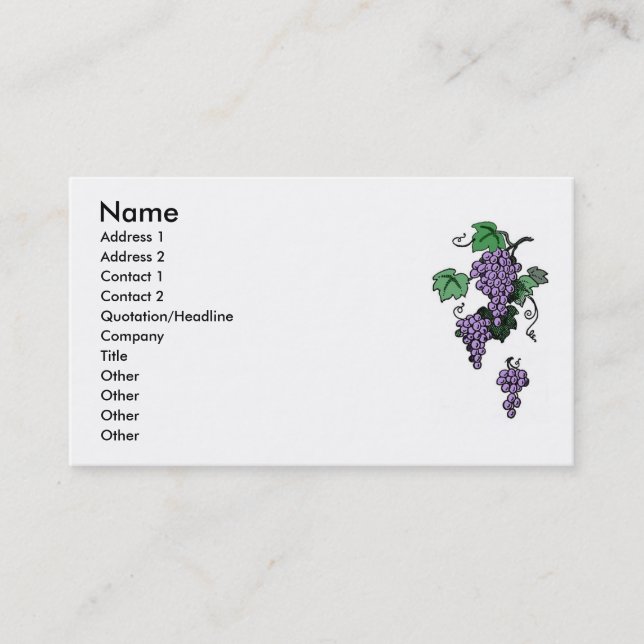 Carte de visite de vignes de raisin (Devant)