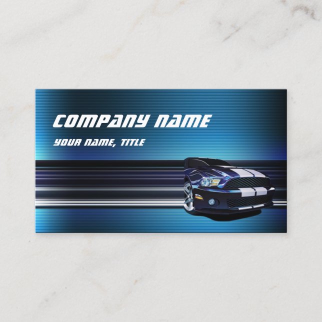 Carte de visite de voiture en métal bleu Mustang (Devant)
