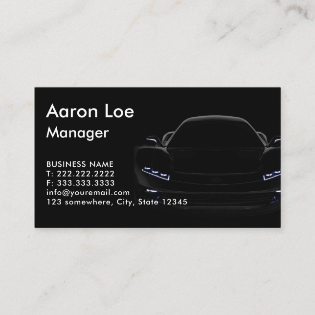 Carte de visite de voiture sport moderne noir et b (Devant)