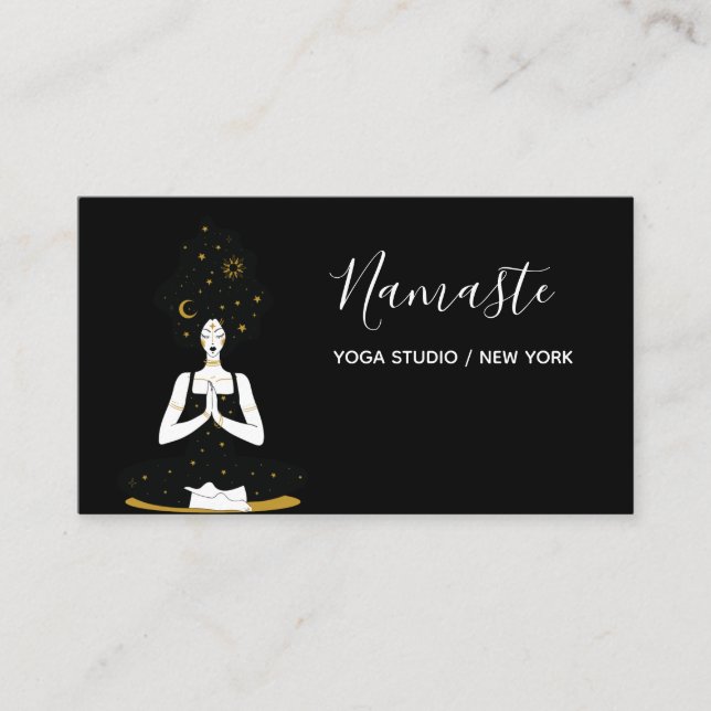 Carte de visite de Yoga céleste noir et or (Devant)