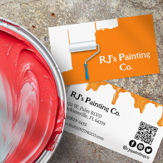 Carte De Visite Déchets de peinture orange et blanc Peintre profes