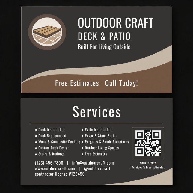 Carte De Visite Deck & Patio QR Code Professional (Créateur téléchargé)