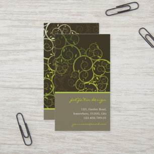 Carte De Visite Déco ornementale Verte Vignes Spirales Motif Natur
