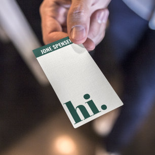 Carte De Visite Décontracté Hello Forest Green Typographie Blanc