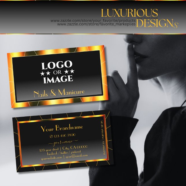 Carte De Visite Décontracté Orange Cadre noir Gradient ajouter Log (Créateur téléchargé)