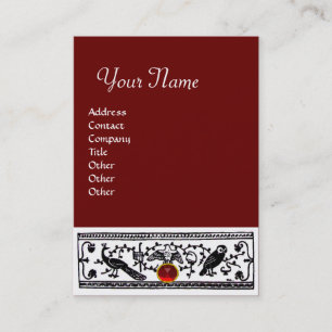 CARTE DE VISITE DÉCOR ANTIQUE, ANIMAUX, MONOGRAMME ROUGE BLANC NOI