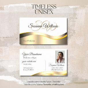 Carte De Visite Décor classique blanc Wavy Gold avec Initiales Pho