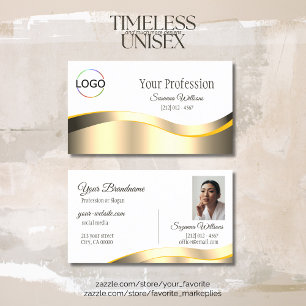 Carte De Visite Décor classique blanc Wavy Gold avec logo et photo