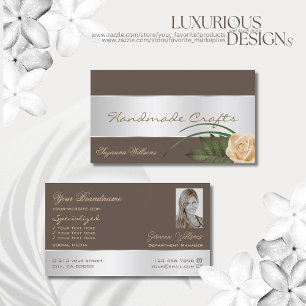 Carte De Visite Décor d'argent Brown Fleur Rose magnifique avec ph