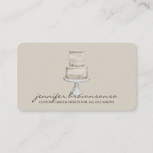 Carte De Visite Décor de gâteau Simple Pâtisserie beige (Devant)