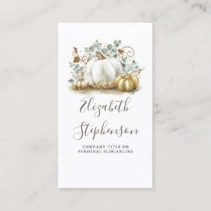 Carte De Visite Décor de récolte d'automne Citrouille blanc et or