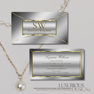 Carte De Visite Décor d'or brillant en argent avec Monogramme