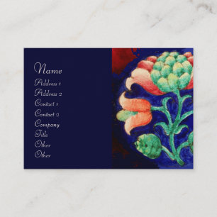 Carte De Visite DÉCOR FLEURI BLEU ROSE VERT DÉCOR FLEURI stylisé