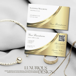 Carte De Visite Décor moderne blanc et or avec QR-Code Luxueux