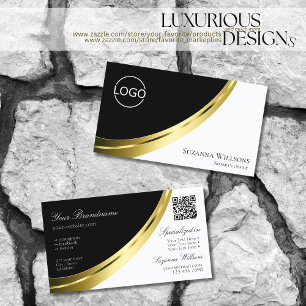 Carte De Visite Décor or noir et blanc avec logo et code QR