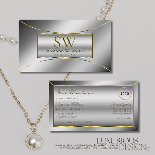 Carte De Visite Décor or Silver de luxe avec Monogramme et Logo