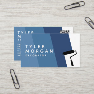 Carte De Visite Décorateur de code QR Bleu