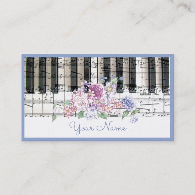 Carte De Visite décoration florale piano musique (Devant)