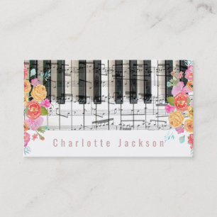 Carte De Visite décoration rose fleurie musique pianiste