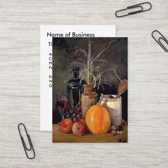 Carte De Visite Décorations d'automne sur table, Citrouille, Fruit (Devant/Arrière en situation)