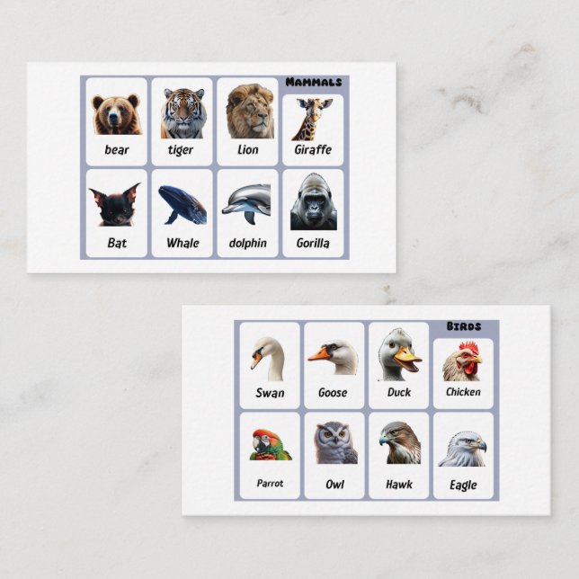 Carte De Visite Découvrez 16 animaux qui vous étonneront (Devant / Derrière)