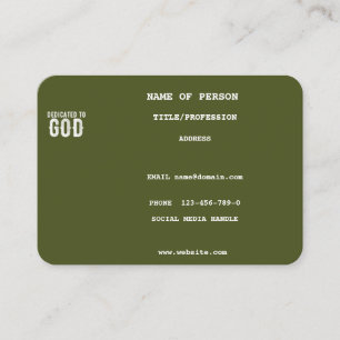 CARTE DE VISITE DÉDIÉ À DIEU COOL ARMÉE VERT PERSONNALISÉ TEXTE BL
