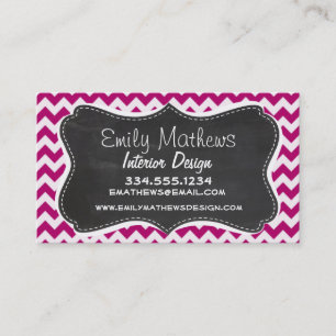 Carte De Visite Deep Cerise Chevron ; Retro Chalkboard look