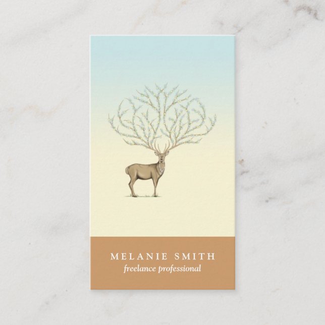 Carte De Visite Deer illustration antlers artistic floral card (Devant)