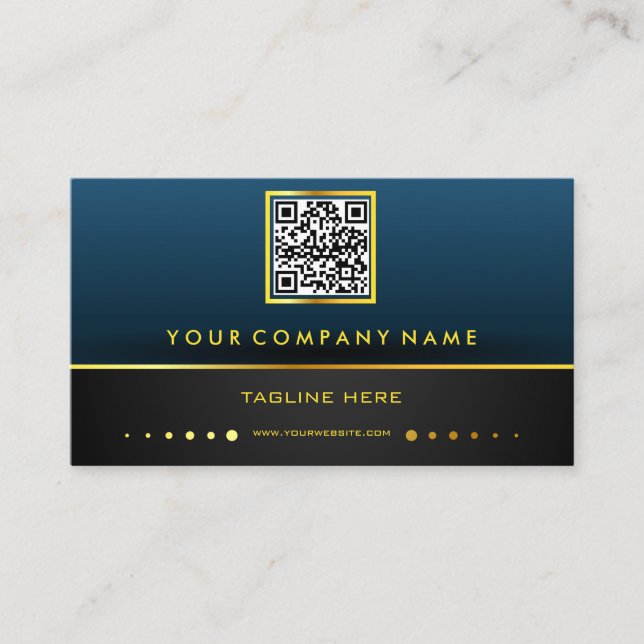 Carte De Visite Dégradé de code QR professionnel bleu et or (Devant)