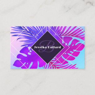 Carte De Visite Dégradé floral et aquarelle bleu pourpre