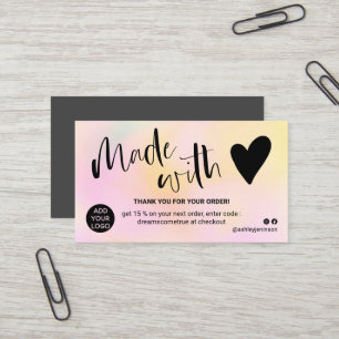 Carte De Visite dégradé rose jaune merci fait avec amour