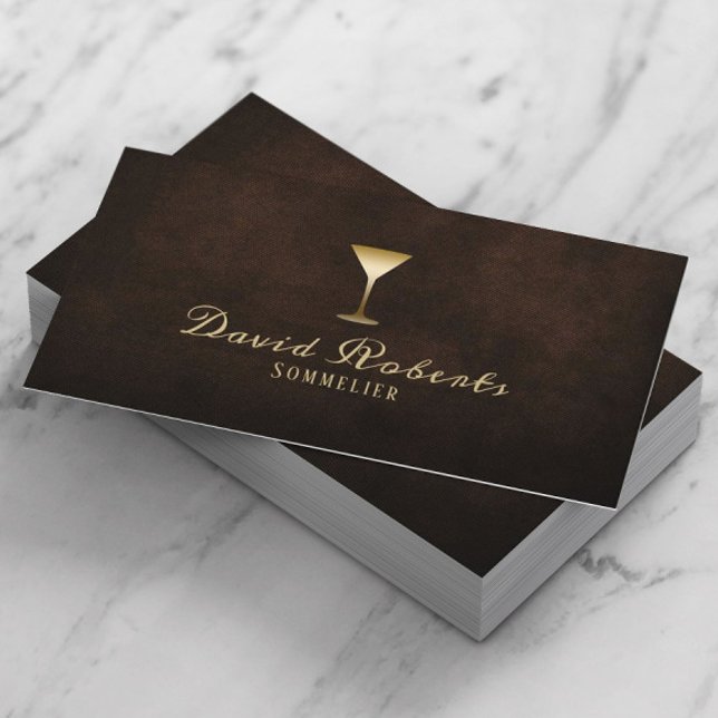 Carte De Visite Dégustation de vin sommelier barman Elégant cuir (Créateur téléchargé)