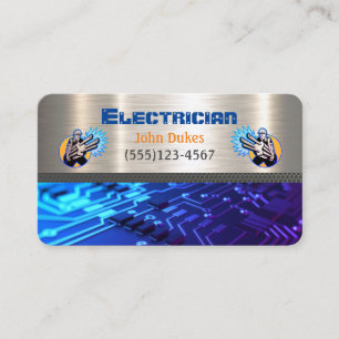 Carte de visite d'électricien de main de métal
