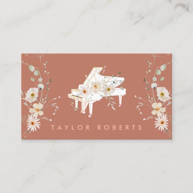 Carte De Visite délicat bouquet piano blanc (Devant)