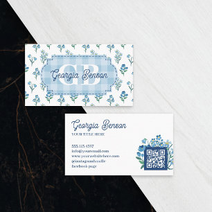 Carte De Visite Délicat Monogramme Floral Bleu Cottagecore