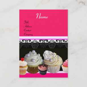 Carte De Visite DÉLICIEUX CUPCAKES DESERT SHOP, Rose Fuchsia Rouge