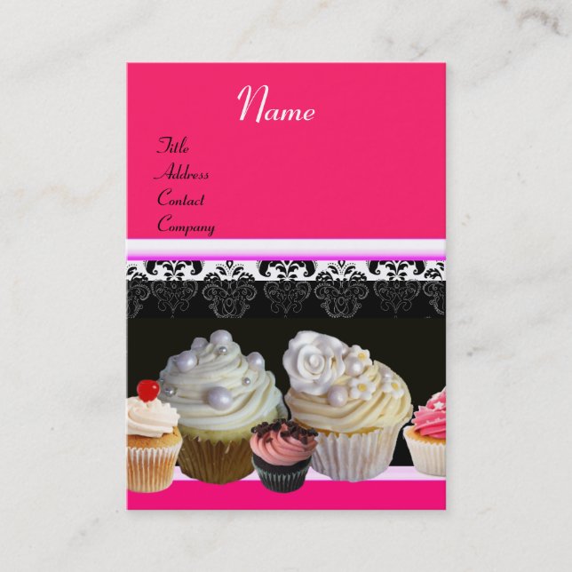 Carte De Visite DÉLICIEUX CUPCAKES DESERT SHOP, Rose Fuchsia Rouge (Devant)