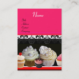 Carte De Visite DÉLICIEUX CUPCAKES DESERT SHOP, Rose Fuchsia Rouge