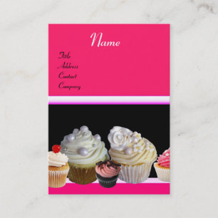 Carte De Visite DÉLICIEUX CUPCAKES DESERT SHOP, Rose Fuchsia Rouge