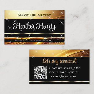 Carte De Visite Deluxe Golden Black Sparkle Stars Ombre QR Code
