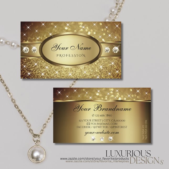 Carte De Visite Deluxe Golden Parties scintillant Stars Diamonds E (Créateur téléchargé)