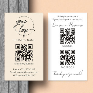 Carte De Visite Demande d'avis minimaliste avec QR Code Chic Créme