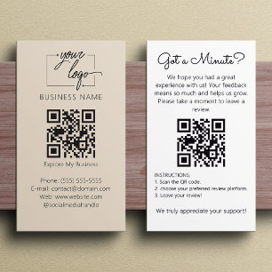 Carte De Visite Demande d'avis minimaliste avec QR Code Chic Créme