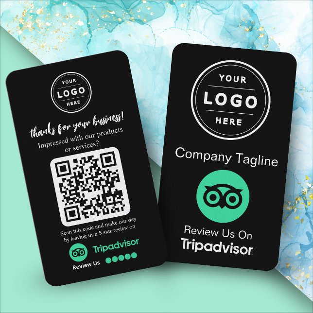 Carte De Visite Demande d'avis TripAdvisor avec logo et code QR (TripAdvisor request with for 5 star reviews for a business)